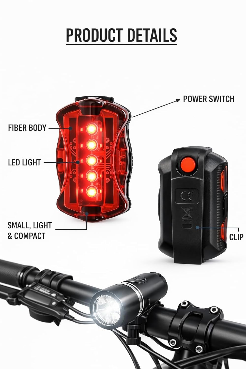 Bolt Bikes LED Light Set, Front Headlight and Rear Tail Light