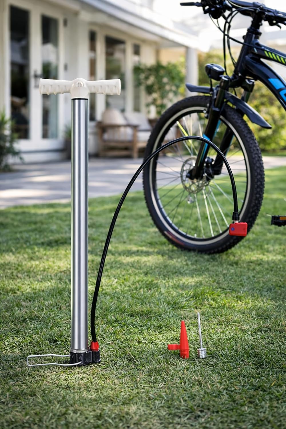 Manual Aluminium Air Pump with T-Handle, Flexible Hose with Spout