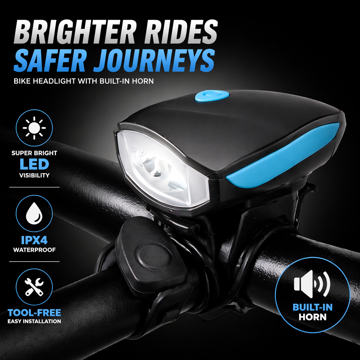 Light & Horn | 2 in 1 LED Cycle Front Lights with Horn